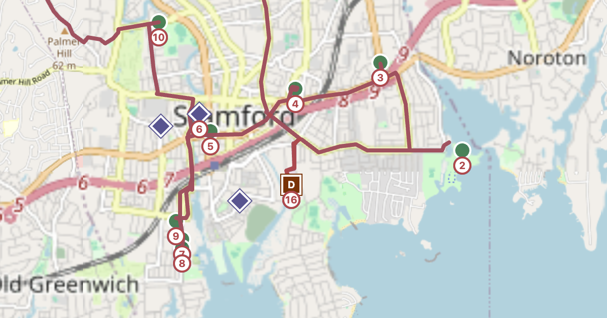 Simulation run showing collection routes with numbered stops on a map